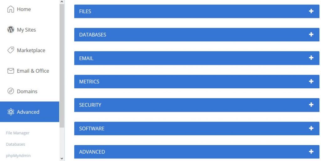 bluehost advanced options page