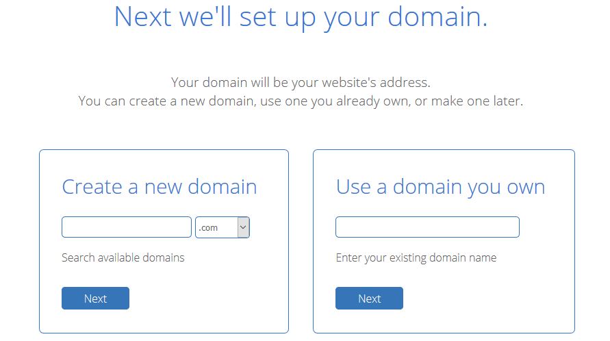 bluehost domain option page