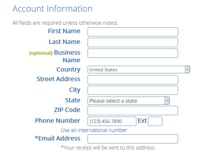 bluehost account information form