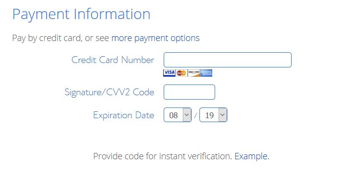 bluehost payment options page