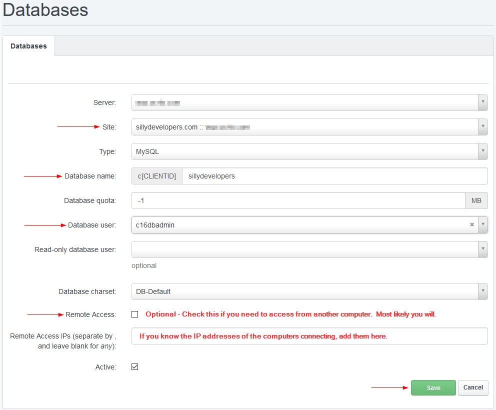 ISPConfig Add Database