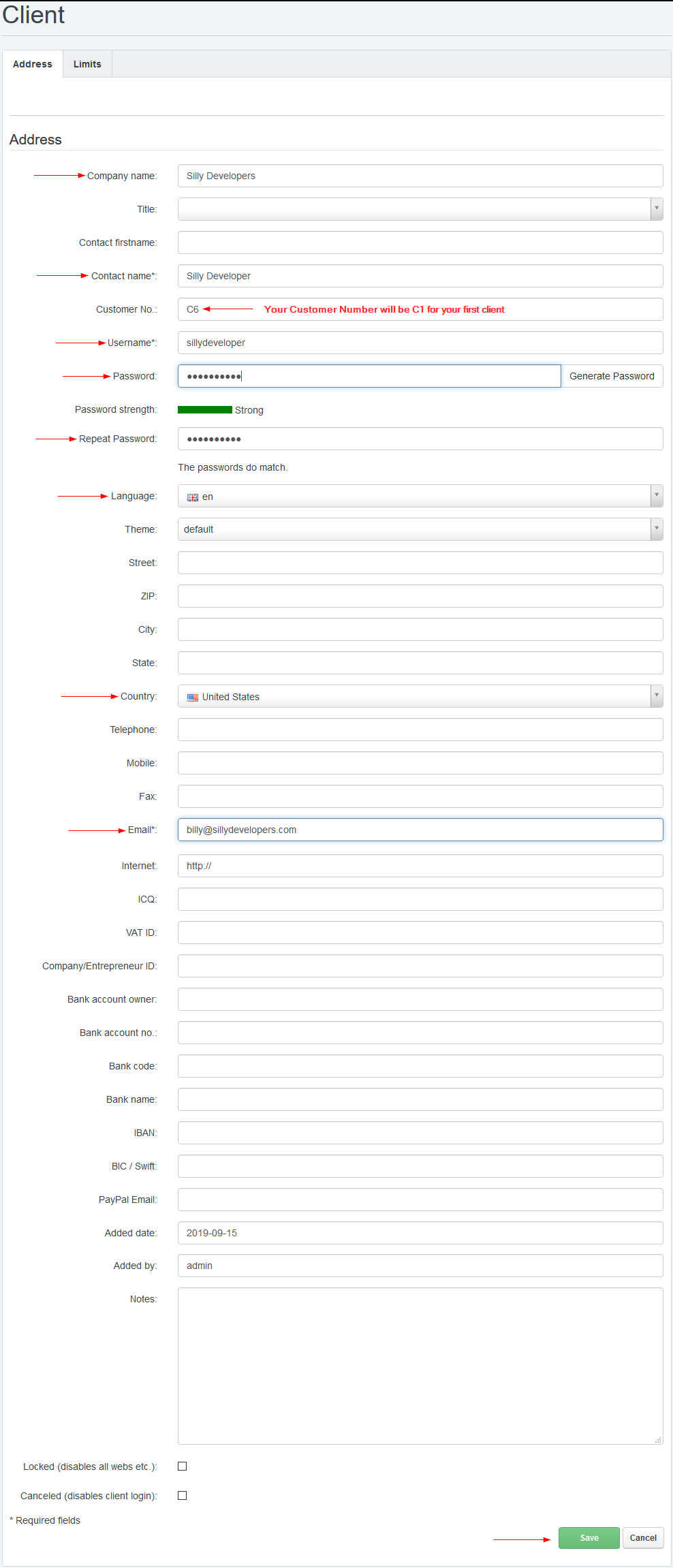 ISPConfig Add New Client Form