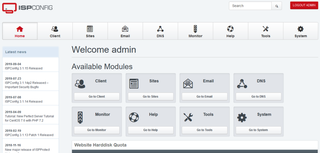 ISPConfig Dashboard