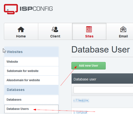 ISPConfig Database Users