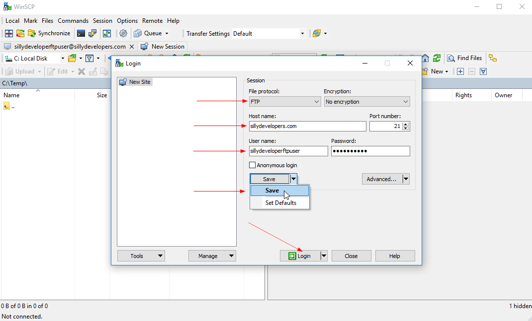 WinSCP FTP Account Setup